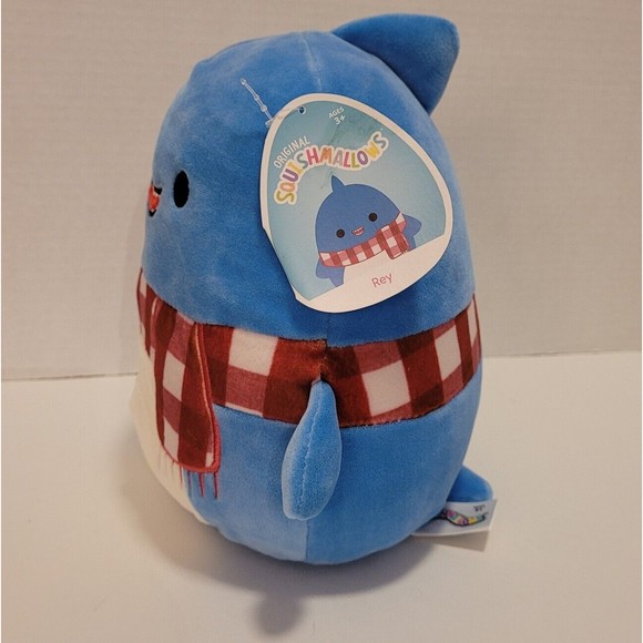 Squishmallow Rey Blue Shark w/ Check Scarf 8" Soft Plush Toy. NEW w/ Tags - Picture 3 of 12